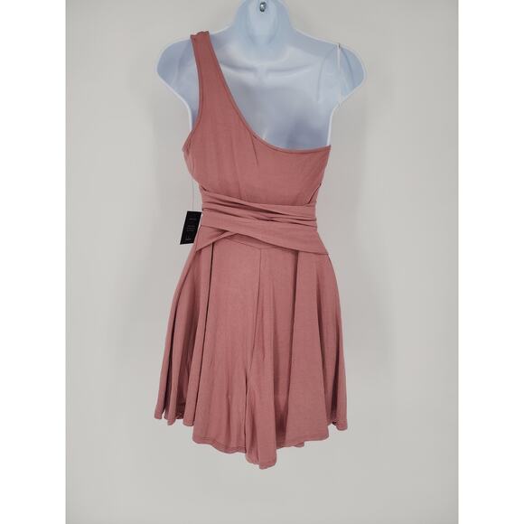 Lulu's One-Shoulder Wrap Waist Romper Mauve Pink Size M - Picture 6 of 12